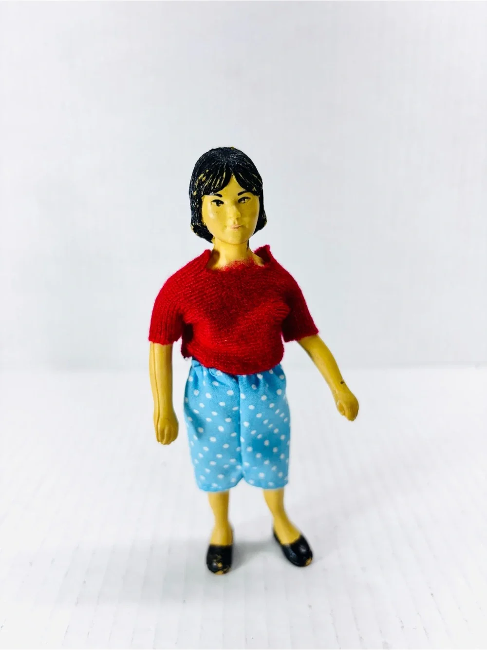 Vintage 1960's Rubber Bendable Dollhouse Dolls, Asian Lady, Caucasian Man & Baby
